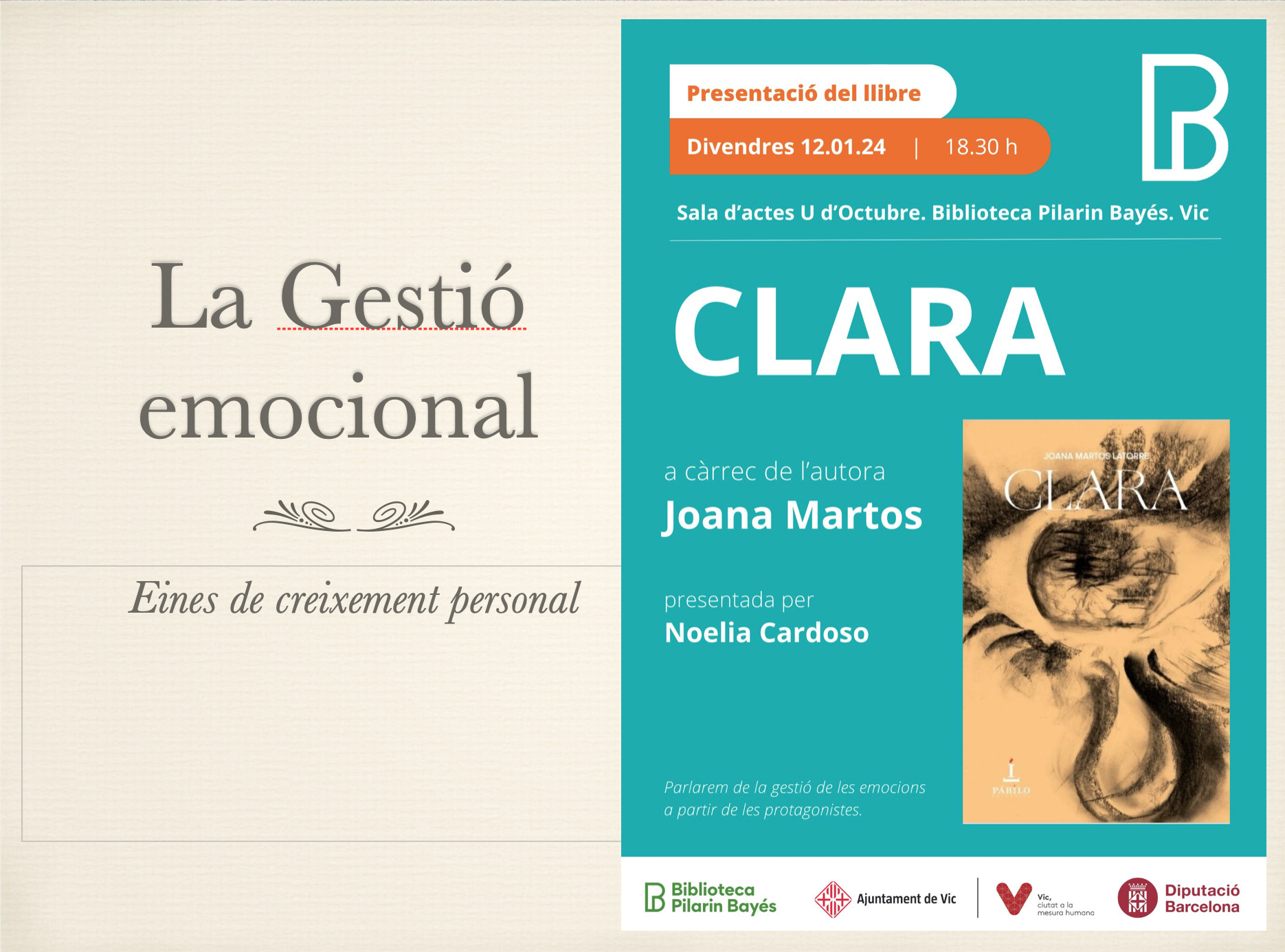 Presentación de Clara en la biblioteca Pilarín Bayés de Vic